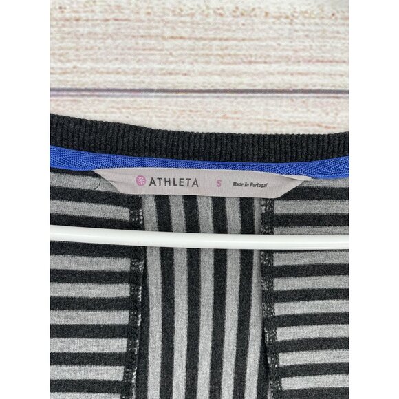 Athleta Topanga V-Neck Striped Ruched Side‎ Shirt Dress Women's Small Gray/Black - Picture 4 of 7